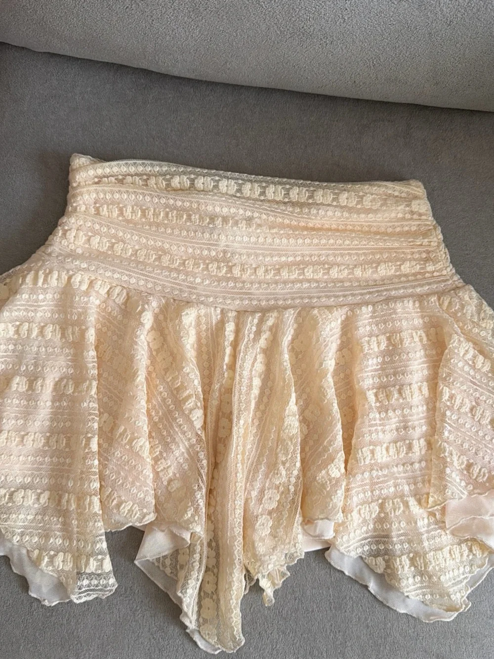 Cotton Candy Cream Lace Circle Skirt with Ruffle Hem